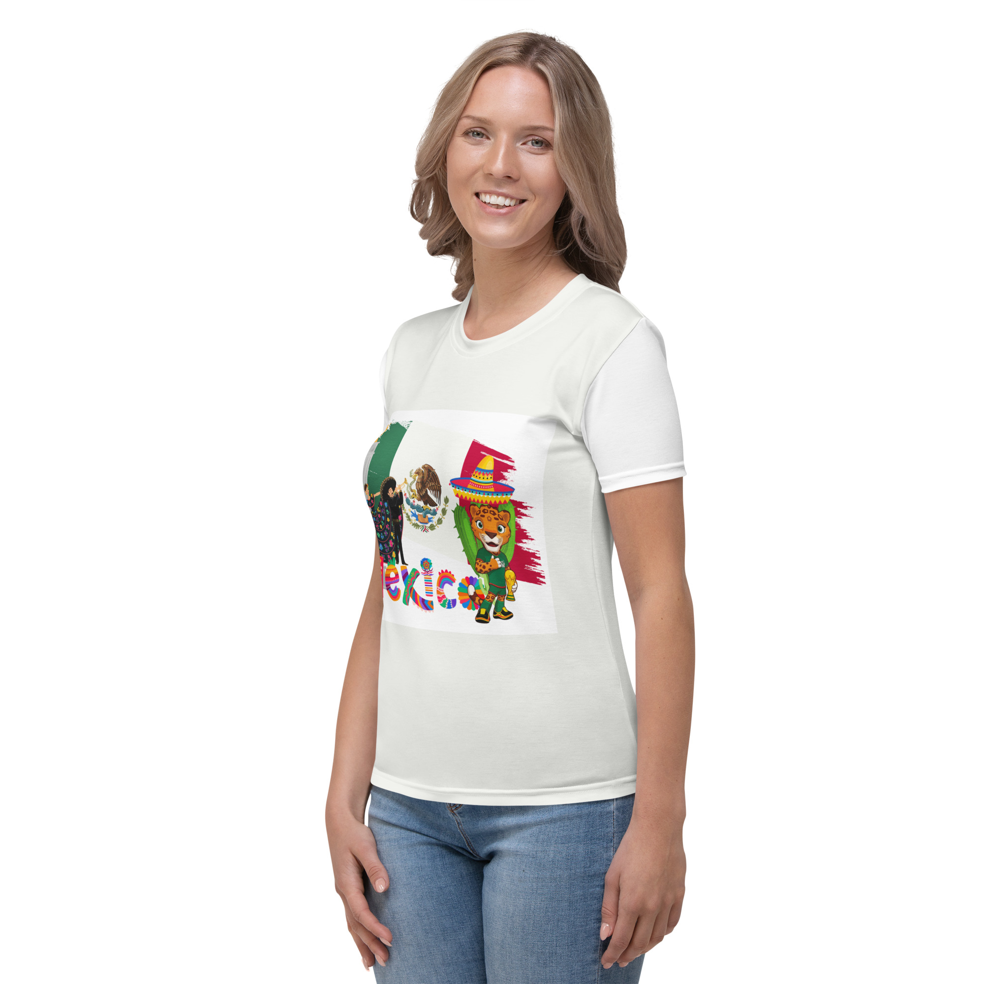 Warm Ivory – Mexico Roots NY & NJ World Cup 2026 Women’s All-Over Print Tee - Image 3