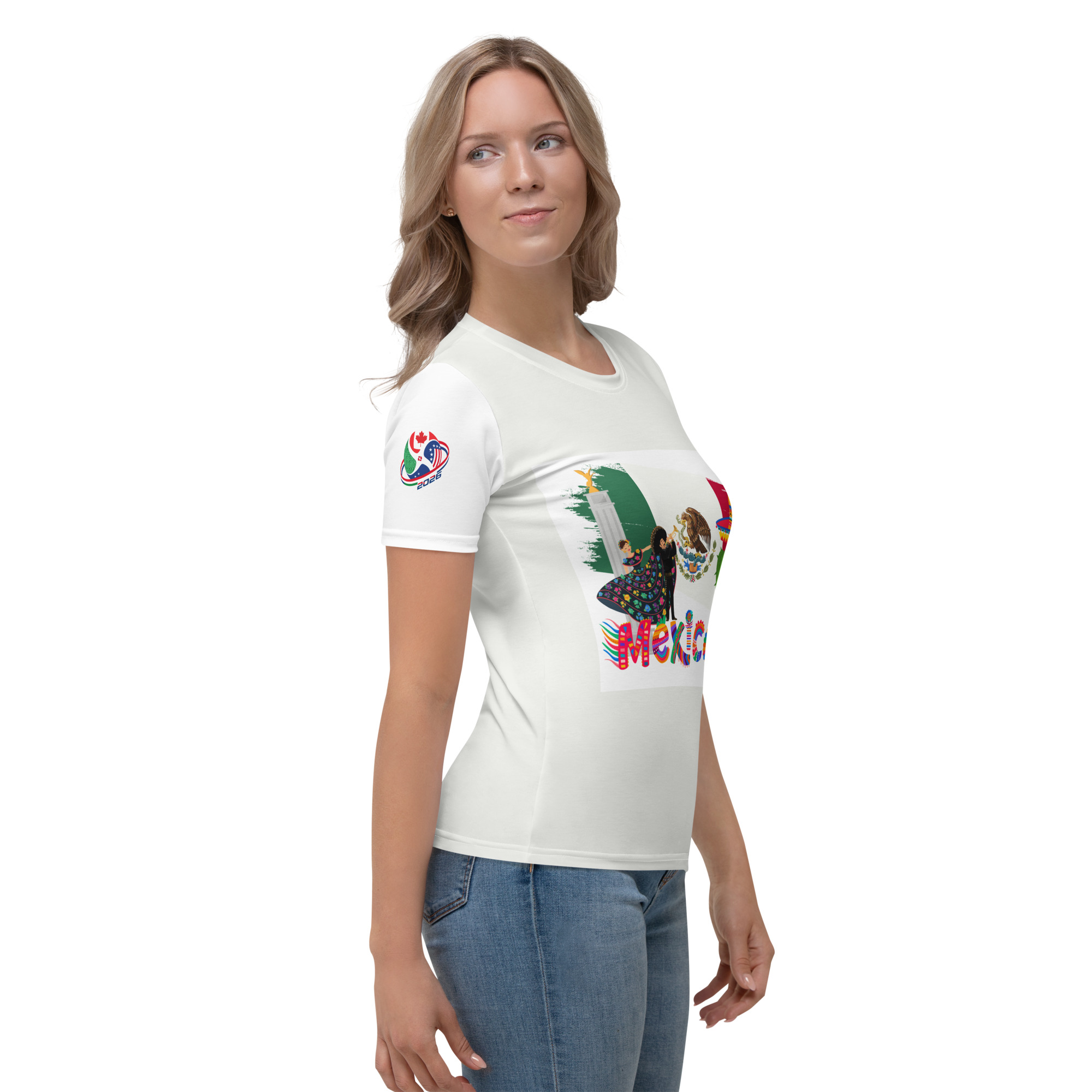 Warm Ivory – Mexico Roots NY & NJ World Cup 2026 Women’s All-Over Print Tee - Image 4