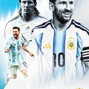 Lionel Messi Argentina Topps NOW 2026 #001 base card featuring three images of his national team career / Carta base con tres imágenes de su trayectoria con la selección argentina.